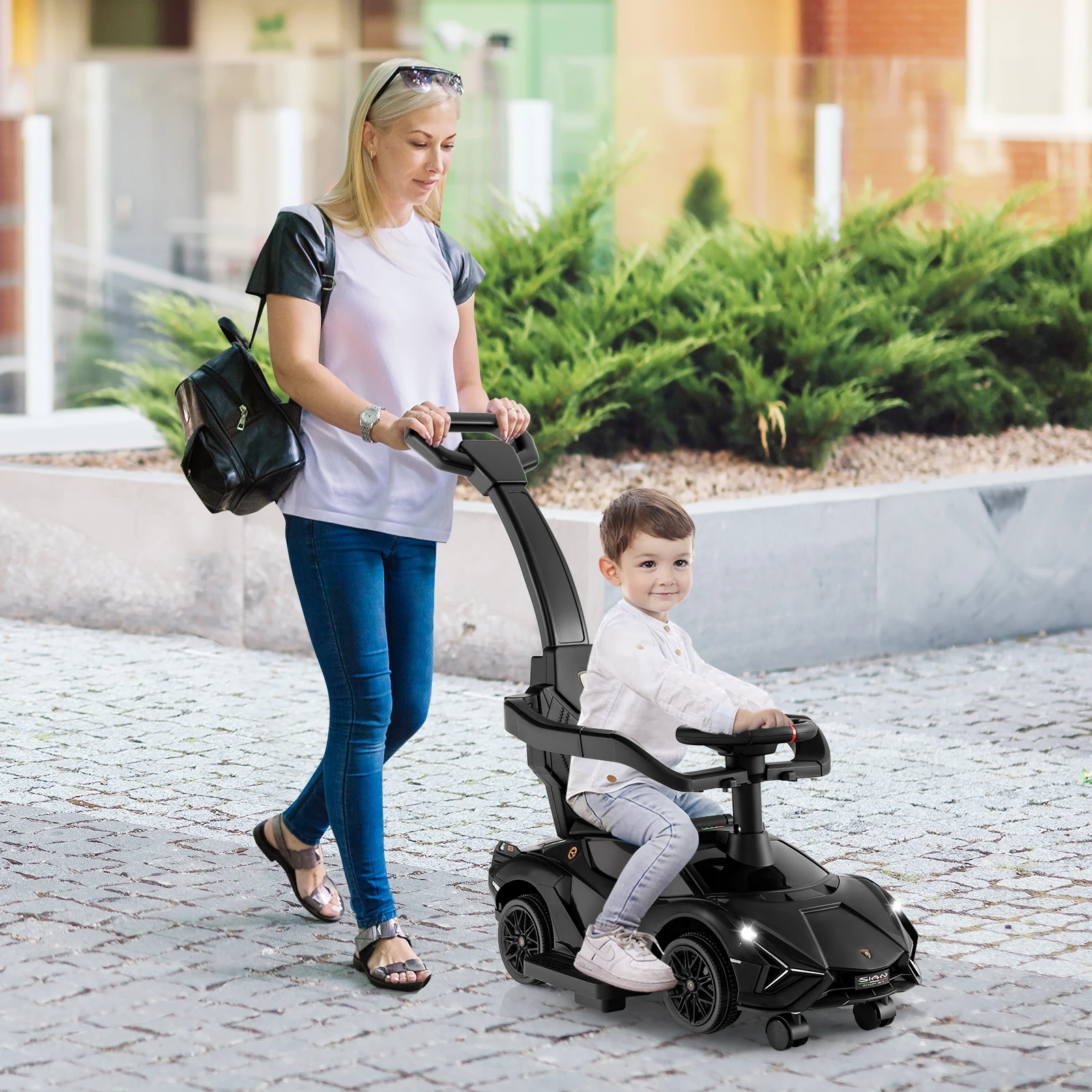 3-in-1 Licensed Lamborghini Ride on Push Car Walking Toy Stroller with USB Port