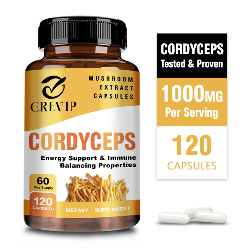 

Cordyceps Mushroom Capsules - Support Brain Function Health, Respiratory System, Reduce Stress, Improves Mood, NON-GMO