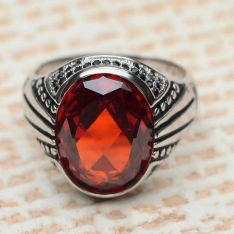 BOCAI S925 Sterling Silver Charm Rings New Fashion  Garnet Inlaid Zircon 100% Real Pure Argentum Gem Jewelry for Men