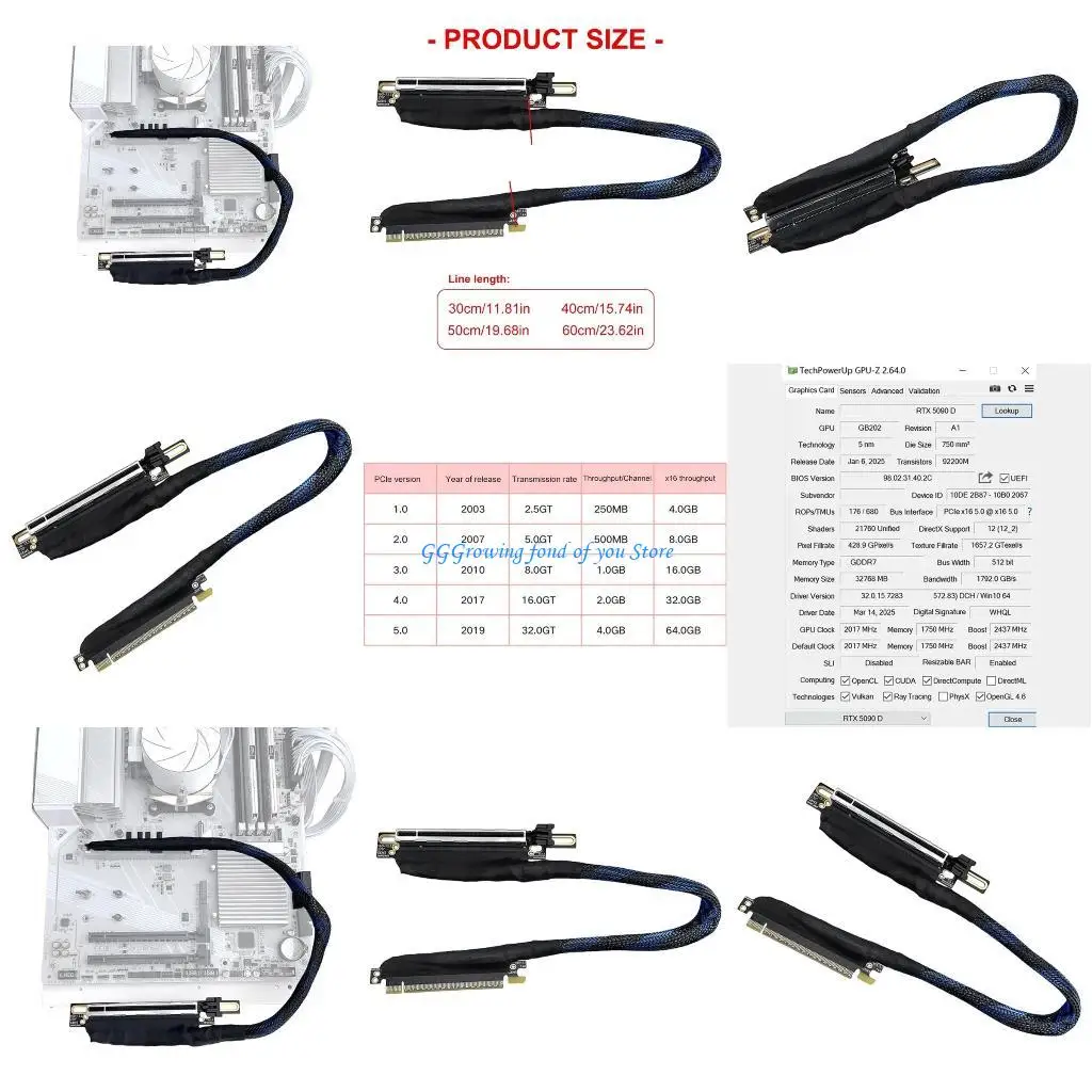 

H9EB Fast Speed 64GT/s PCIe 5.0 Right Exit GPU Extension Cable 270° Turn Braided