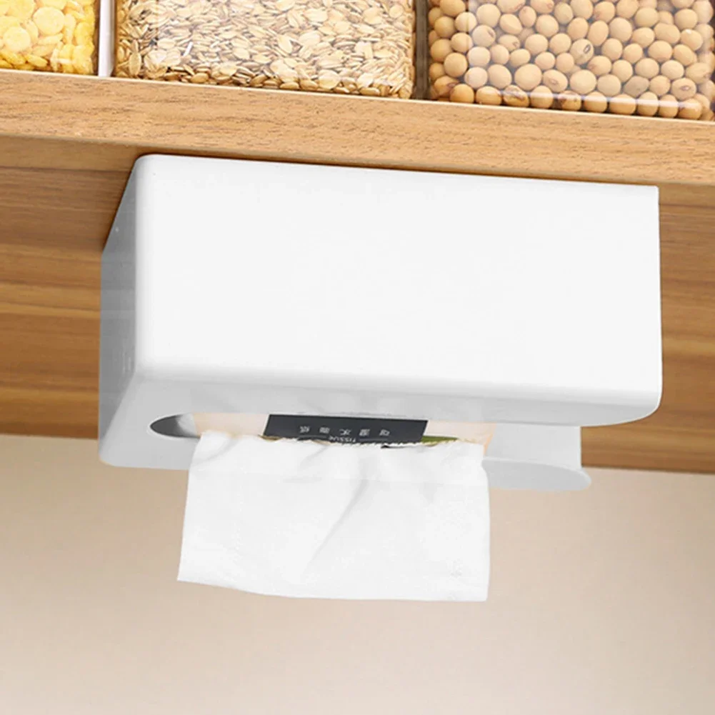 Wall-mounted Tissue Box Napkin Holders Self-adhesive Paper Towel Case Punch Free Removable Paper Box Space-saving Waterproof