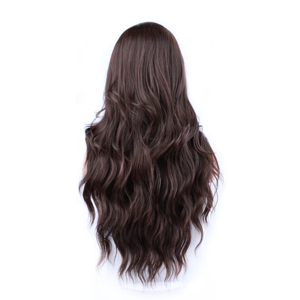 باروكات صناعية طويلة مموجة للنساء 26 بوصة باروكات صناعية مموجة لون بني شعر صناعي الجزء الأوسط شعر مستعار مقاوم للحرارة