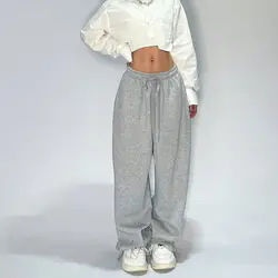 Y2K-pantalones de chándal grises para mujer, ropa de calle Hippie, pantalones deportivos de gran tamaño, pantalones sueltos rectos de pierna ancha, estilo coreano