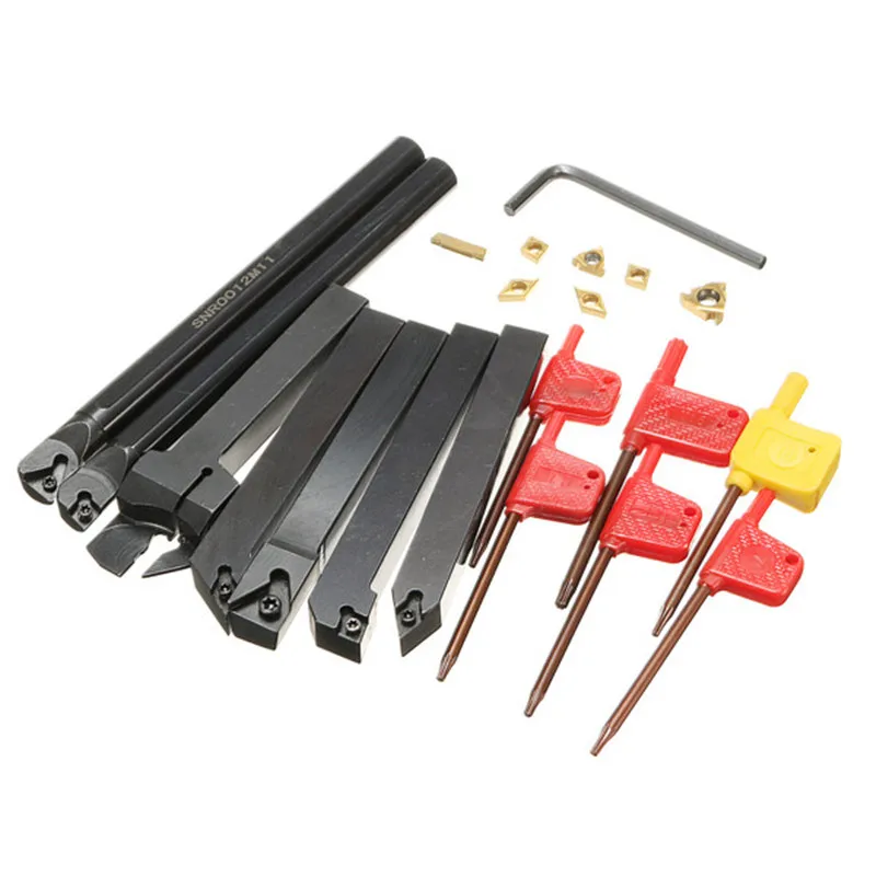 

7pcs 12mm Shank Lathe Set Boring Bar Turning Tool Holder Kit + 7pcs Carbide Inserts Set + 7pcs Wrenches