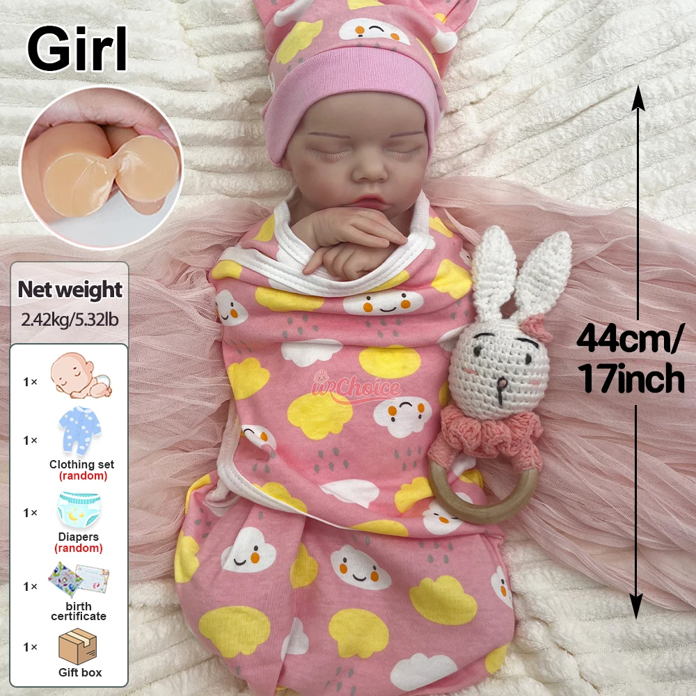 Levensechte Full Body Zachte 17Inch Siliconen Reborn Baby Meisje Gewogen Flexibele Ledematen Pop voor Dementie Eenzame Mensen Gift Kinderen speelgoed