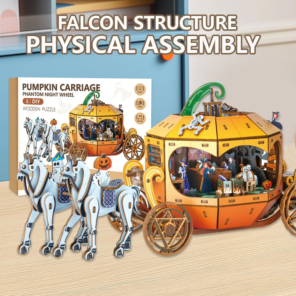 3D Wooden Puzzle Model Kit, DIY Miniature Building Blocks Set with Multiple Designs Flower Shop Library Magic Witch Pumpkin Carriage Christmas House Flower Garden, Creative Handmade Craft Assembly Toy for Adults, Home Decoration Gift for Women Family Frie