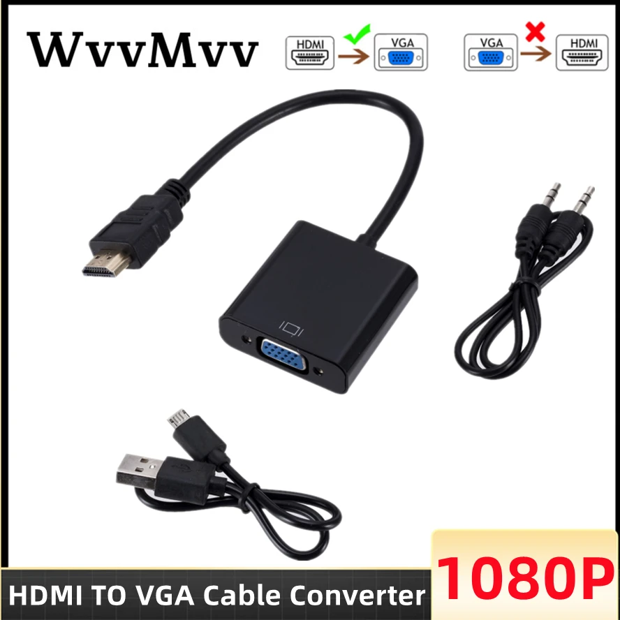 WvvMvv HD 1080P HDMI Male To VGA Famale Cable Converter With Audio Power Supply Adapter Digital Analog For Tablet laptop PCTV