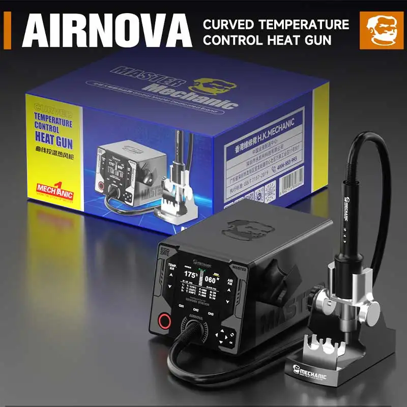MECHANIC AIRNOVA Curved Temperature Control Hot Air Gun Soldering Station 1200W Phone BGA IC PCB Rework Desoldering Station Tool image 3