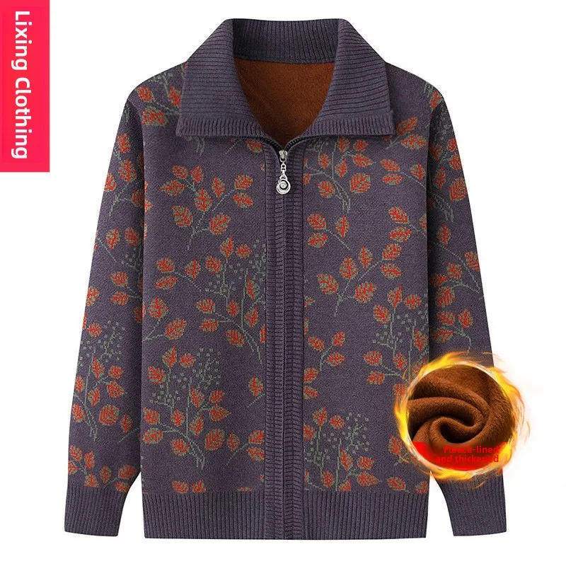 

Thickened Fleece Sweater Coat for Middle-Aged And Elderly Women Spring Autumn Winter Fashion Outerwear Mom Clothes 60 Years Old