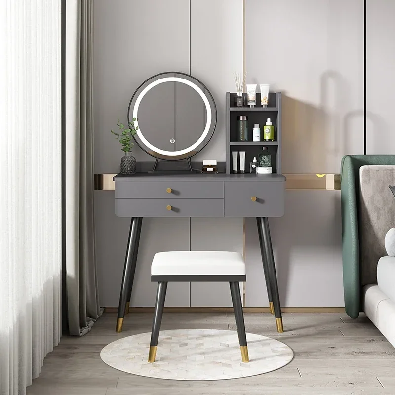 

# Hot Modern Minimalist Vanity Table Luxury Makeup Led Mirror Vanity Table Bedroom Cabinets Schmink Tisch Nordic Furniture YY50V