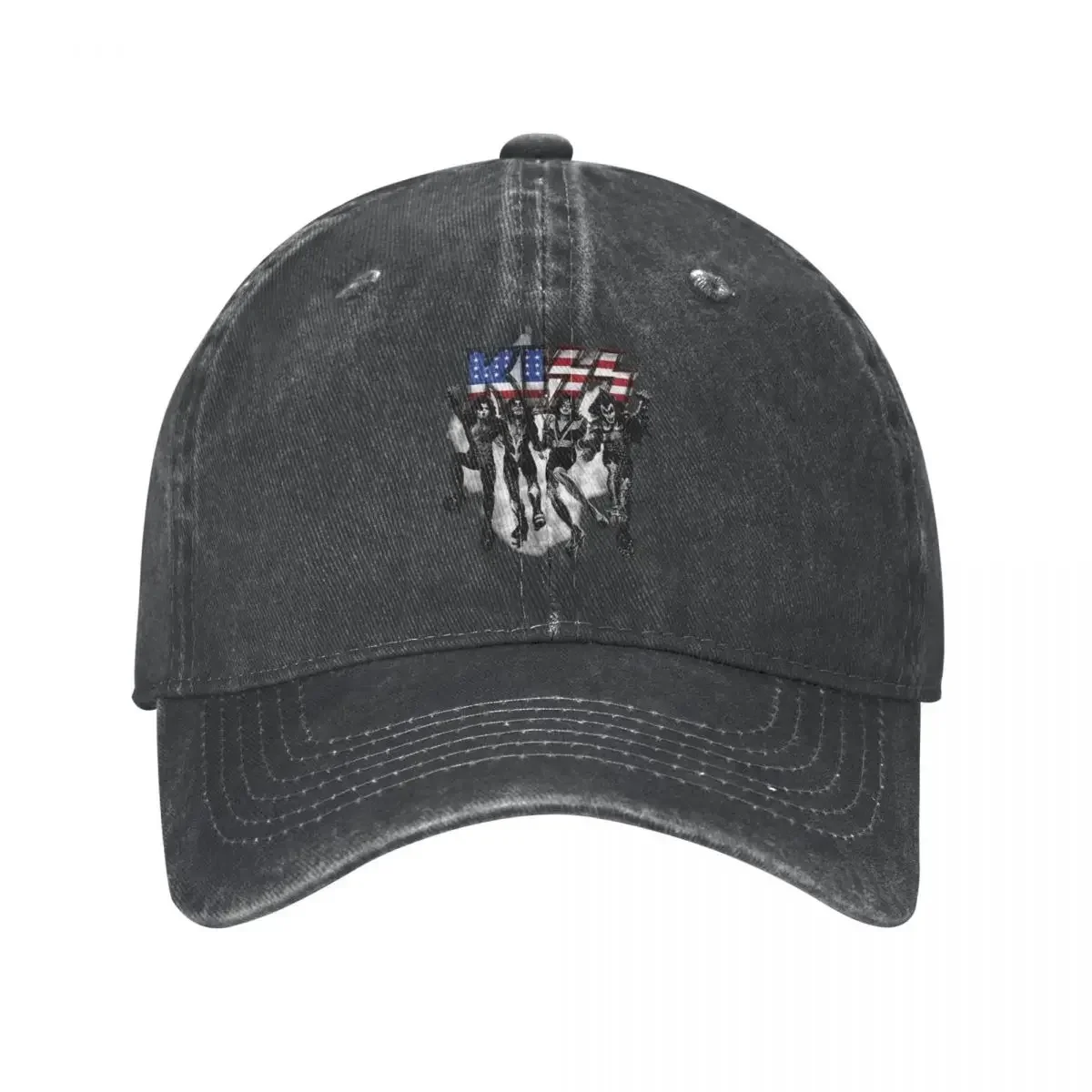

Kiss The Band Destroyer Black And White Fog Usa Logo Men Women Baseball Cap Distressed Denim Washed Hats Cap Outdoor Activities