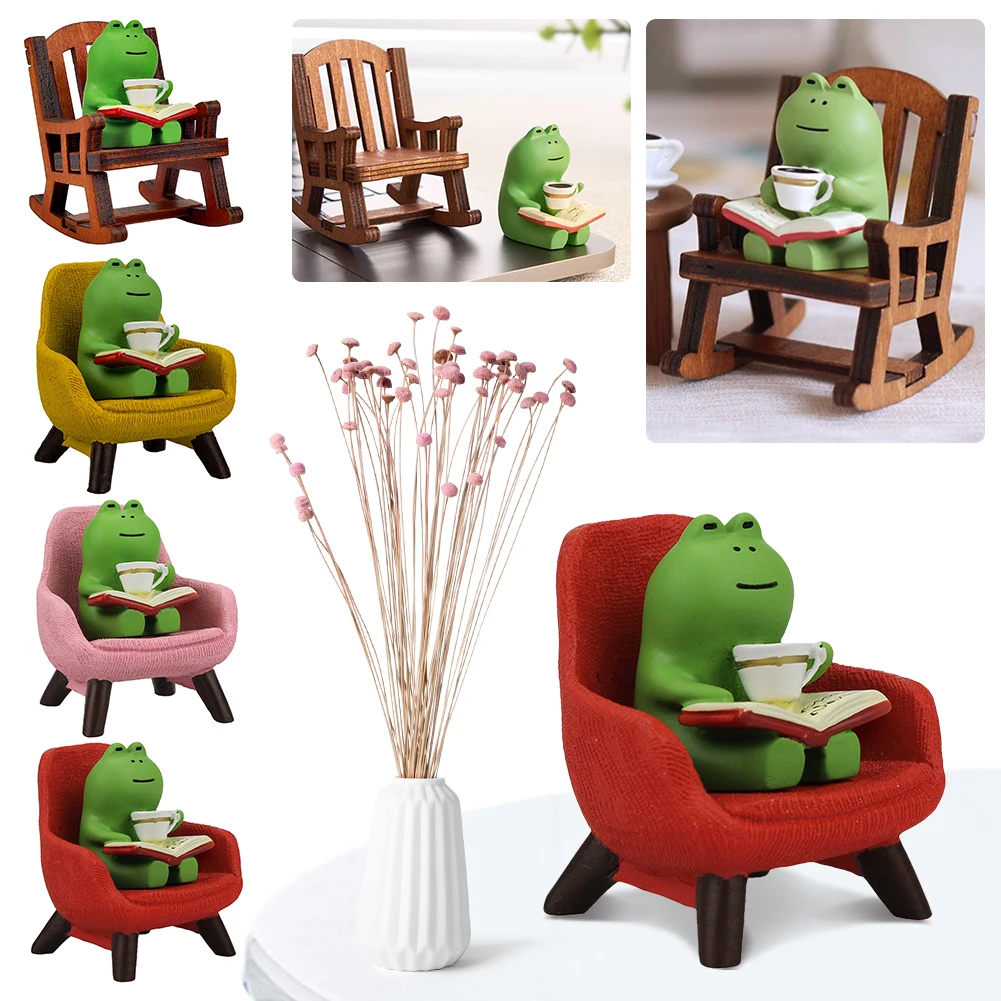 Frosch trinken Kaffee Ornament kreative lustige Frosch Lese skulptur Miniatur Frosch lesen Buch figuren für Regal Schreibtisch dekoration