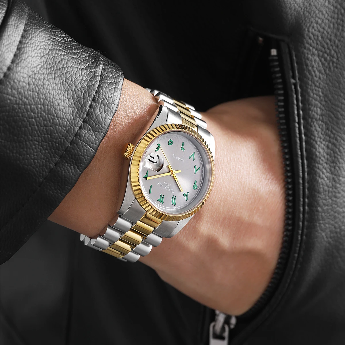 Мужские часы Oupai, круглый циферблат, ремешок из нержавеющей стали, кварцевые светящиеся наручные часы с календарем, водонепроницаемые