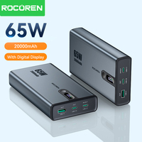 Rocoren 65W 20000mAh Power Bank Portable Fast Charger External Battery 20000 mAh Powerbank For iPhone 16 Pro Max Xiaomi MacBook