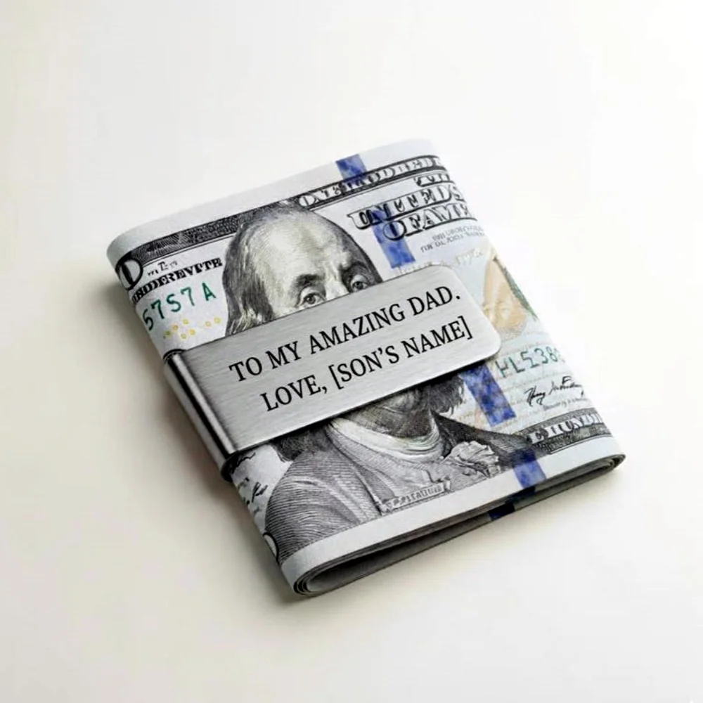 Pince à billets personnalisable pour homme avec gravure, pince à cravate, porte-monnaie, pince à espèces, pince à cartes d'identité et de crédit, cadeaux pour papa ou mari