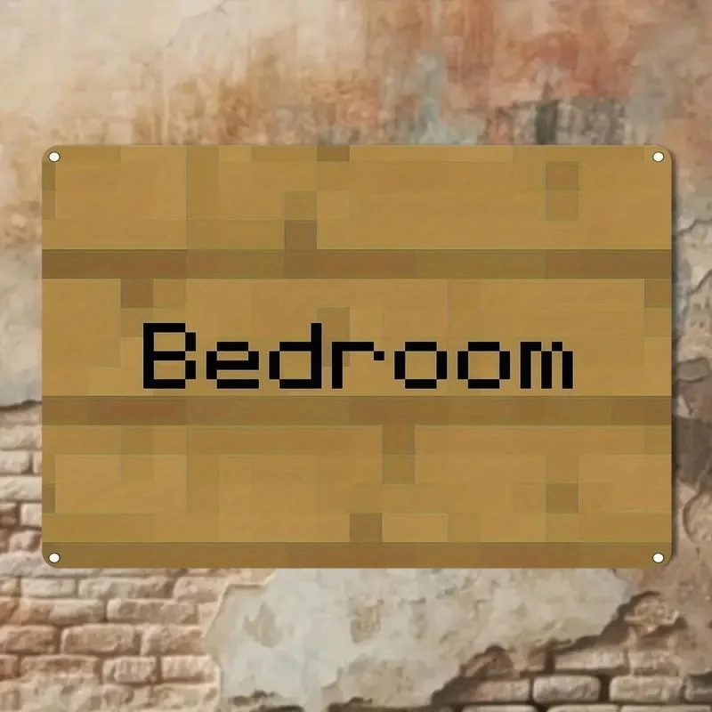 Retro-Pixel-Kunst-Schlafzimmerschild – Mini-Wanddekoration aus Metall mit Mosaik-Holzstruktur, einfach zu installieren, perfekt für Zuhause und Spielzimmer