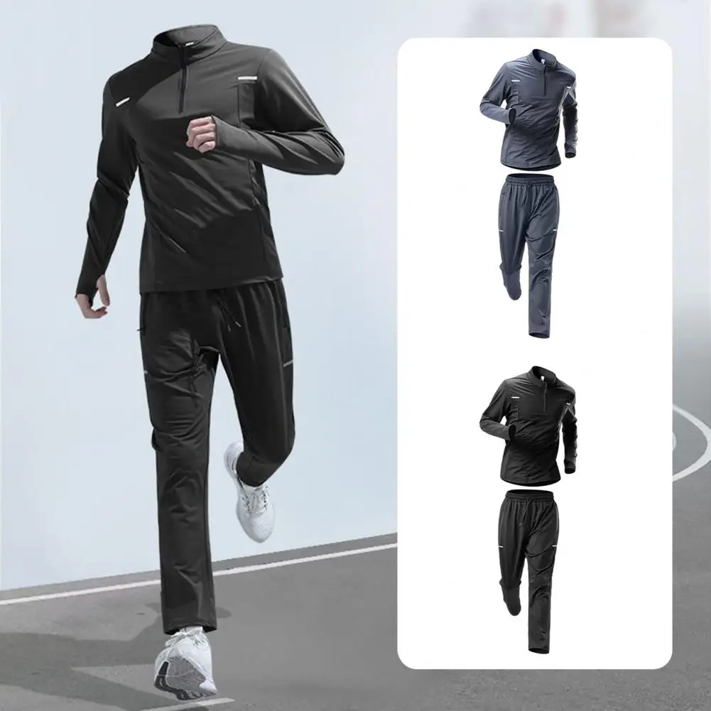 Stand Collar Zipper Men's Sportswear Set Training Gear Breathable Jacket and Pants Fitness Outfit for Comfortable Exercise Cloth