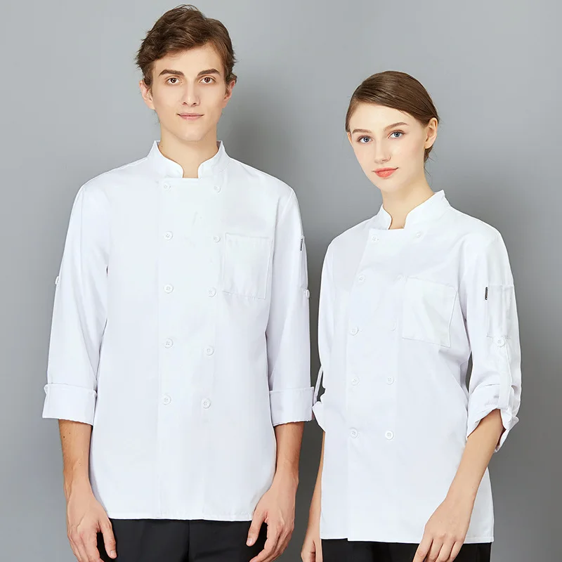 

Solid Color Double Breasted Chef Uniform Long Sleeve Autumn And Winter Clothes Kitchen Clothes Restaurant Western Restaurant Din