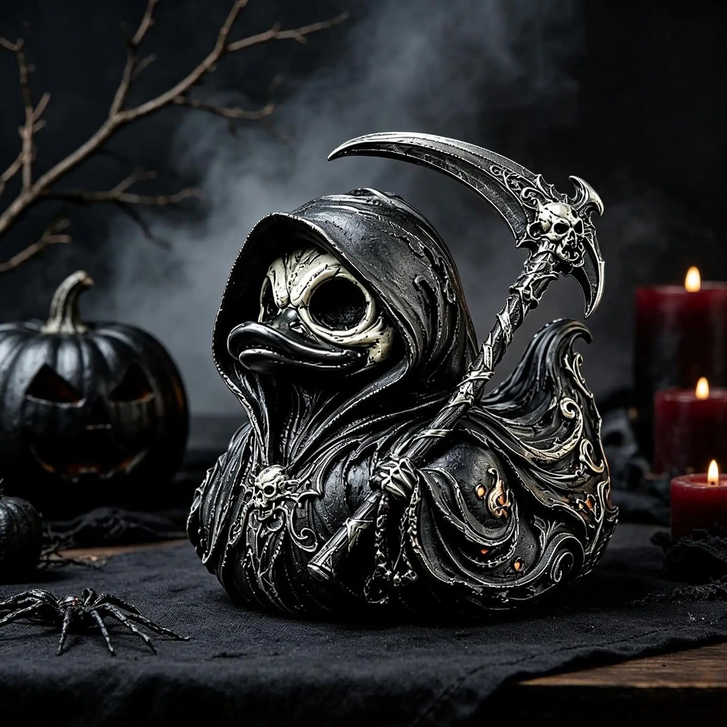 Grim Reaper Gothic Collectible Duck,Halloween Skeleton Hooded Duck Figurine,Vintage Dark Resin Duck
