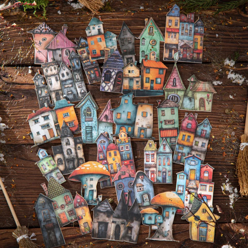 1pack/15pcs Fantasy Odd Cottage Pattern Stickers, Multipurpose DIY Background Materials for Album Making