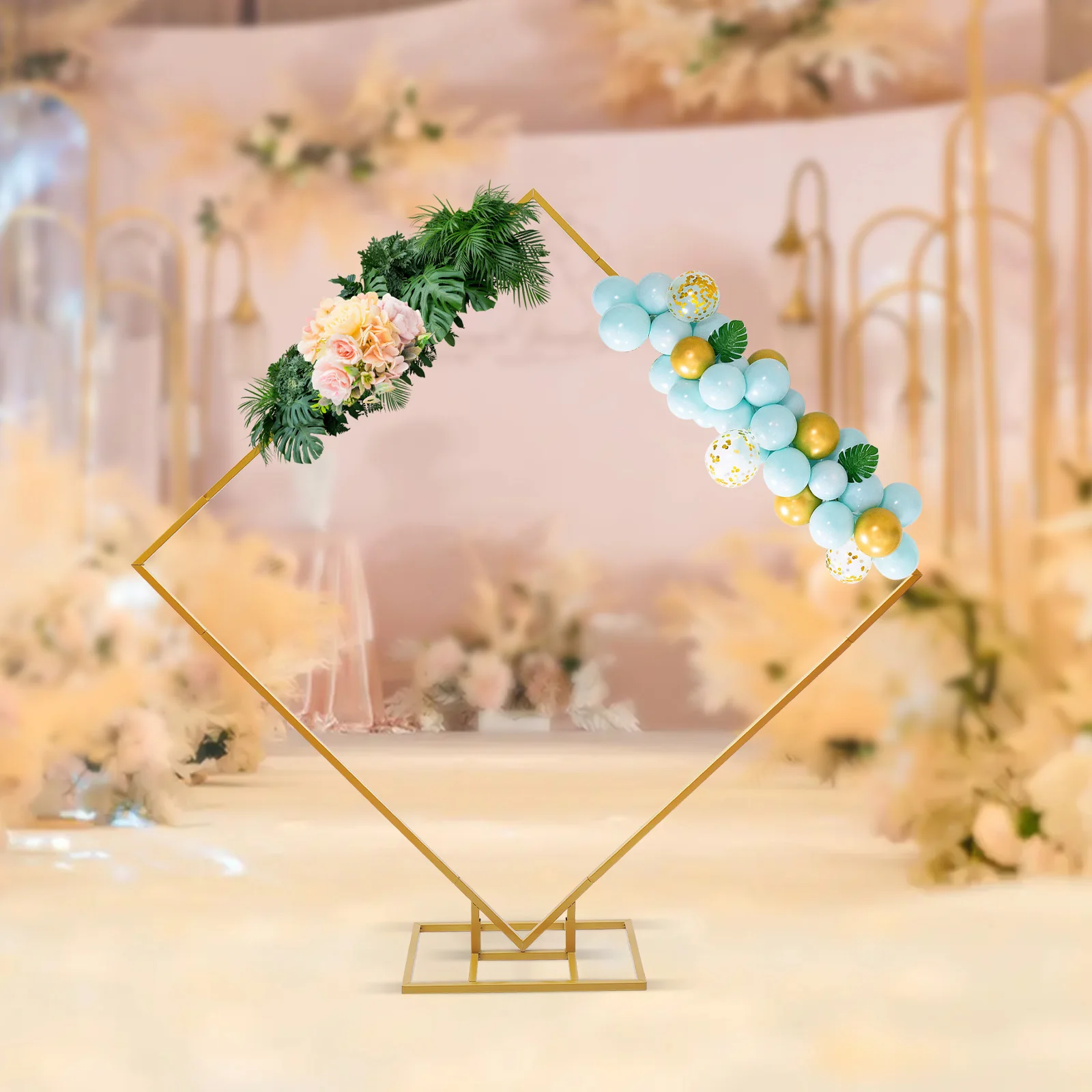 Square Wedding Backdrop Stand 6.6ft Weddings Balloon Arch Kit Frame for Ceremony Anniversary Birthday Party Graduation