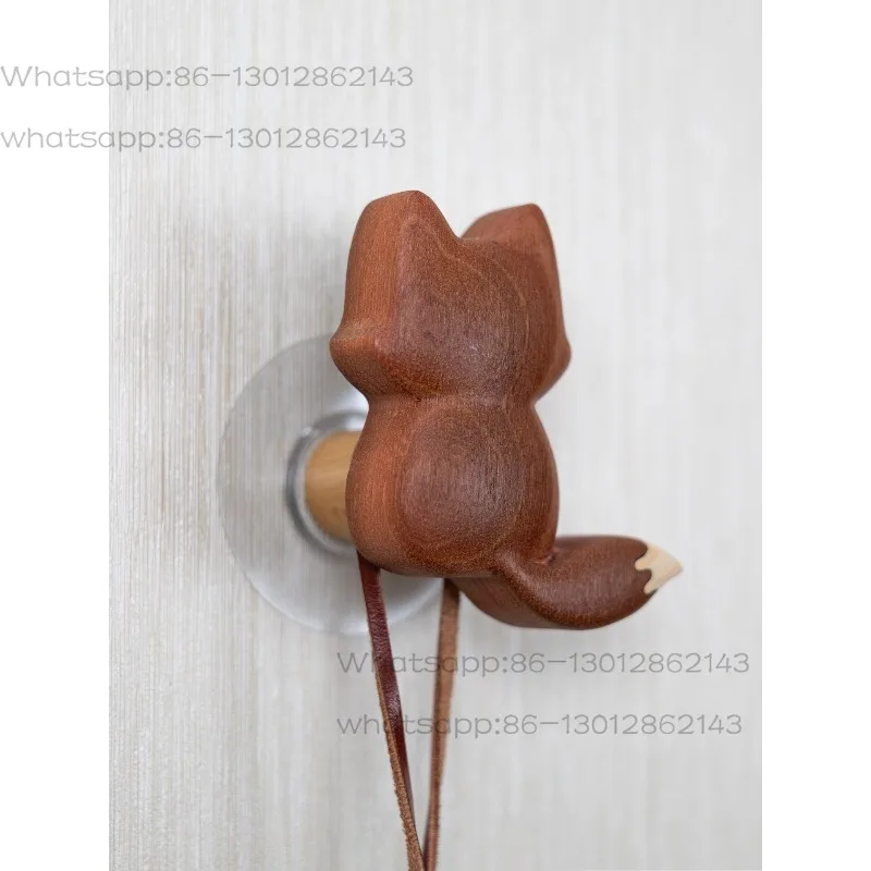 household solid wood creative cute little fox free punching hook, cartoon wall decoration hanging clothes hanging bags