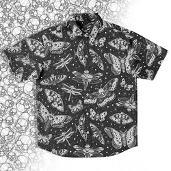 Gothic Butterfly Print Button Down Shirt Y2k Men/Women Unisex Shirts Summer Short Sleeve Shirt Hiphop Streetwear