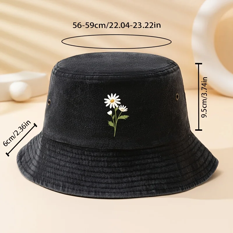 Unisex Fashion Versatile Small Daisy Print Fisherman Hat, Outdoor Lightweight Bucket Hat, Trucker Cap, Suitable for Outdoor Vaca