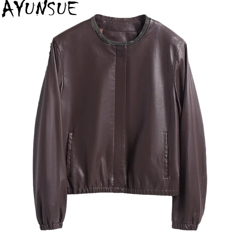 AYUNSUE Genuine Leather Jacket Women Real Sheepskin Womens Coat Spring Autumn Clothes 2025 Vegetable Tanning Jaqueta De Couro