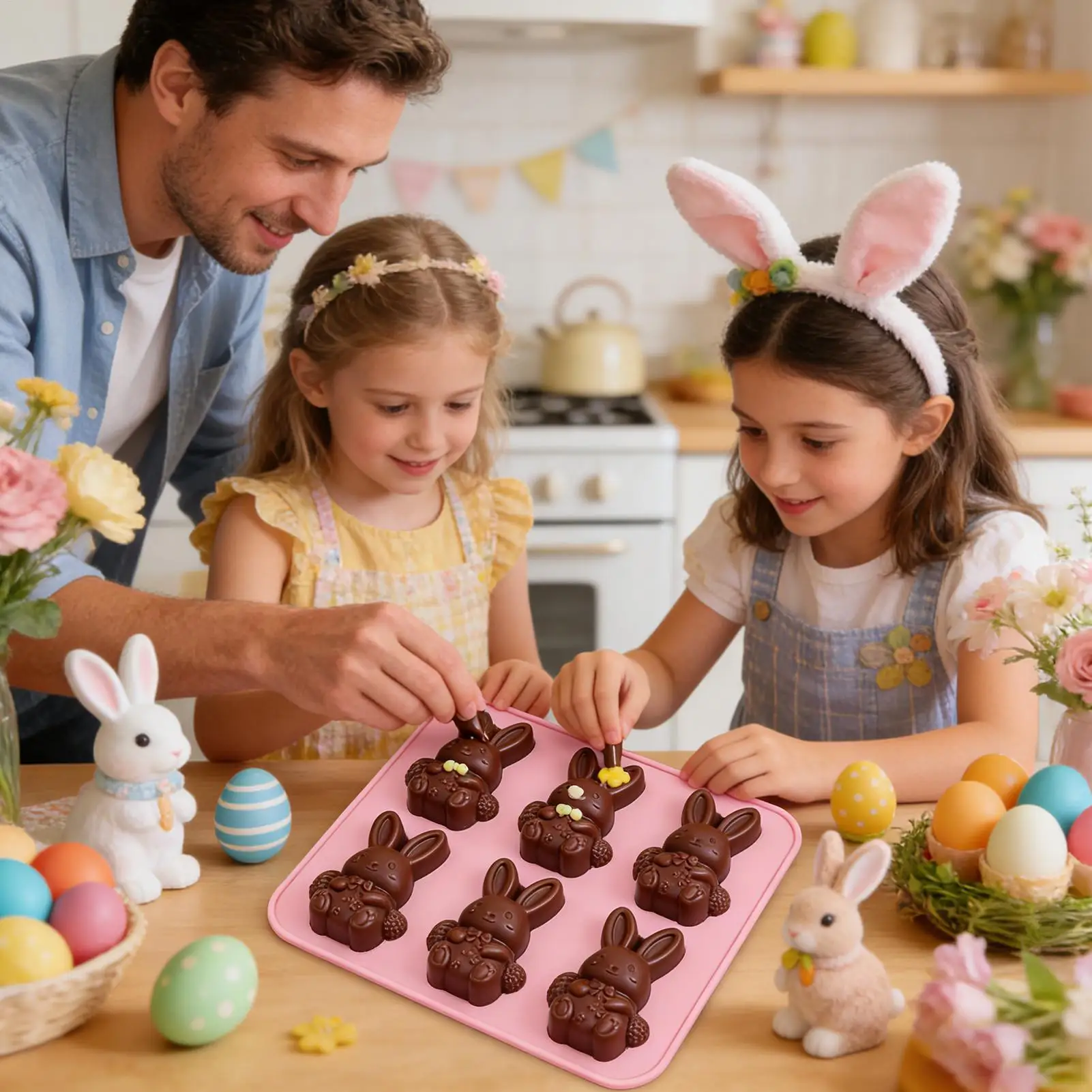 Cute Easter Bunny Silicone Mold - 6-hole 3D Ice Cube And Dessert Mold. Perfect For Easter Parties, Spring Celebrations, Kids