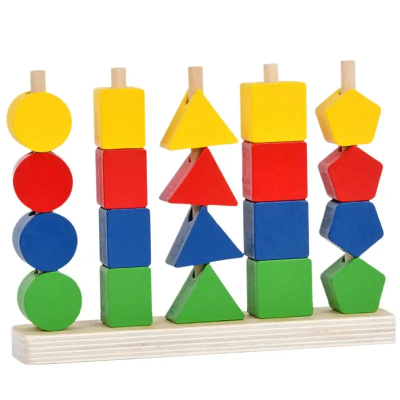 Grânulos de amarração de madeira para bebês, pedras de empilhamento, brinquedos educativos para crianças, brinquedos finos do motor, 1-3