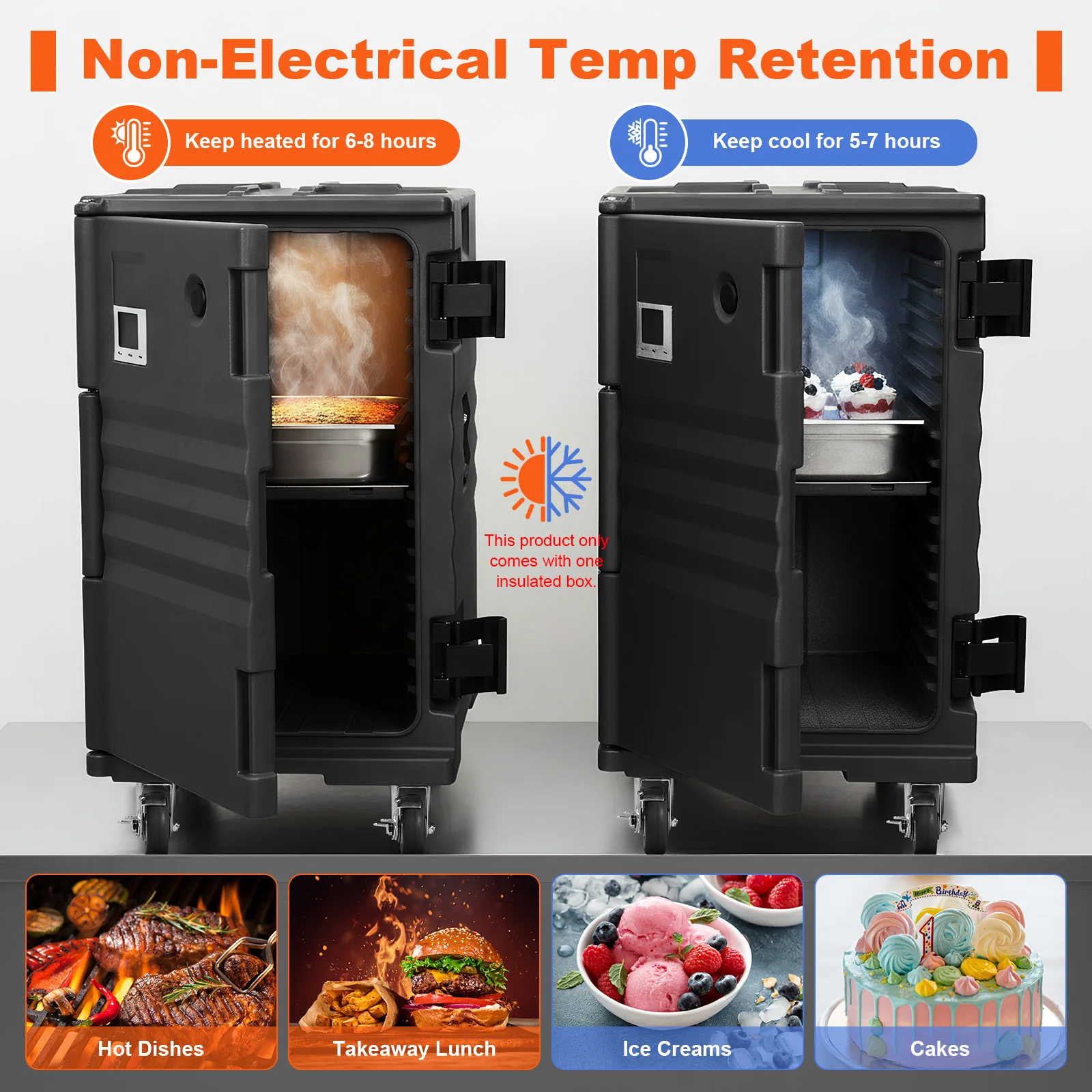 

118QT Insulated Food Pan Carrier Front Loading Food Warmer with Wheels W/Handles for Catering Restaurant Canteen Family Party