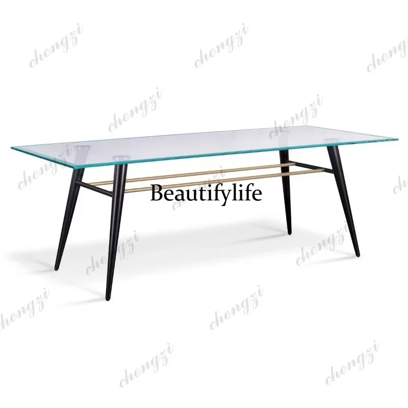 JJ132 Italian minimalist rectangular glass dining table minimalist creative metal conference table desk