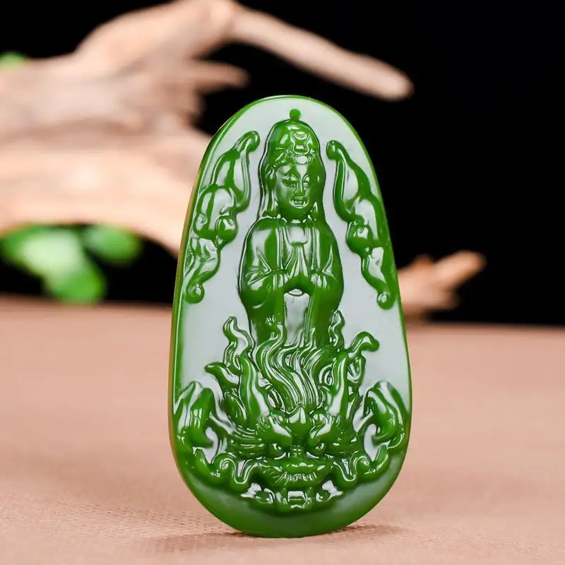 

Hetian Jade White Jade Guanyin Pendant Men's Jade Guanyin Dominant Dragon Head Riding Dragon Riding Dragon Men's Jade Necklace P