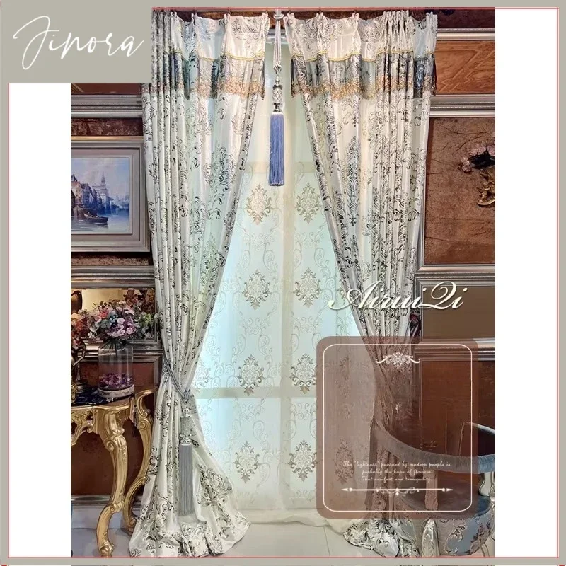 European Vintage White Velvet Embroidered Tulle Luxury Curtains For Living Room Bedroom Elegant Custom Window Blackout Dining