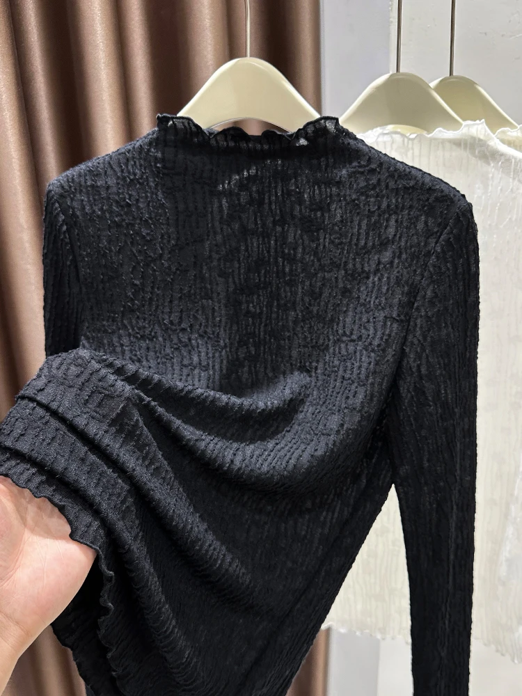 

Женский облегающий трикотажный топ с цветочным узором и кружевной отделкой для осени...