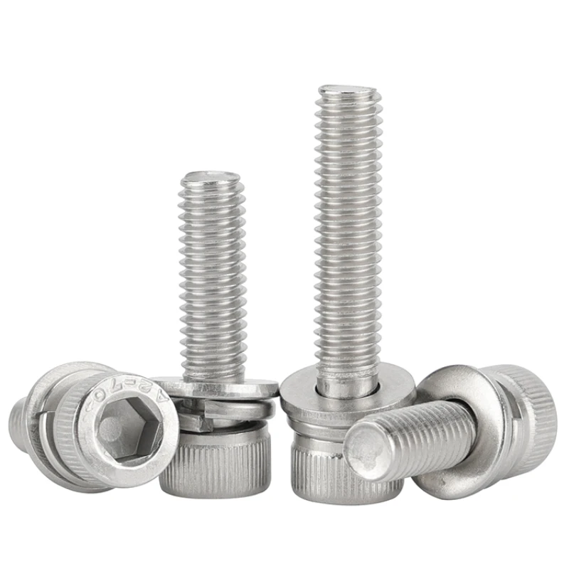 304 Stainless Steel Hexagon Socket Triple Combination Screws Cylindrical Head Bolts M2 M2.5 M3 M4 M5 M6 M8 M10 M12