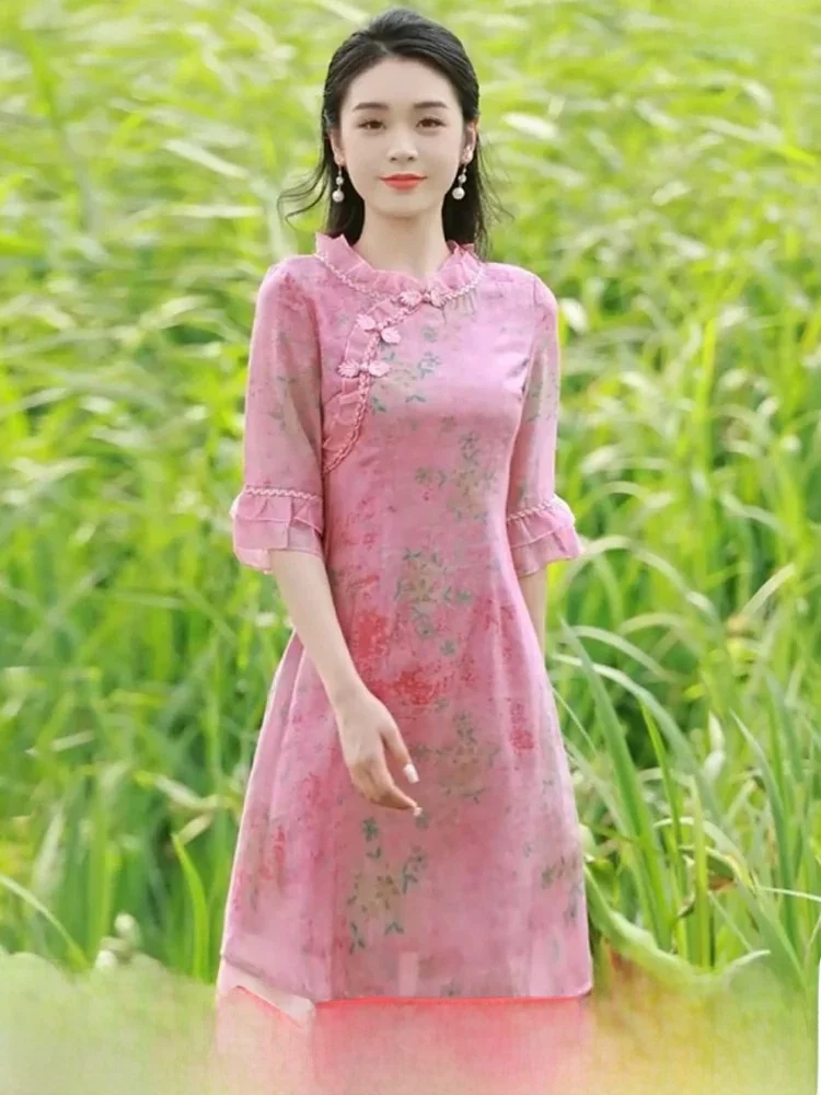 

New Chinese Sle Improved Dr Women's Spring Summer New Vintage National Sle Floral Print Dr Man n