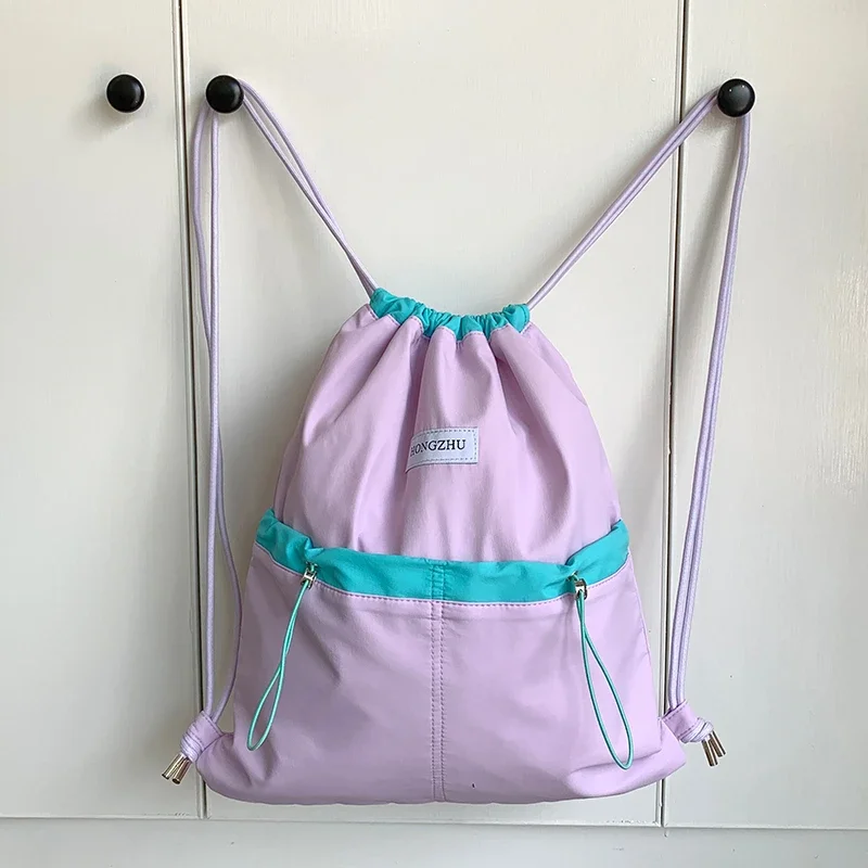 Mochila sencilla de gran capacidad para mujer, bolso de nailon con cordón, Color sólido, ligero, de alta calidad, a la moda, novedad de 2024