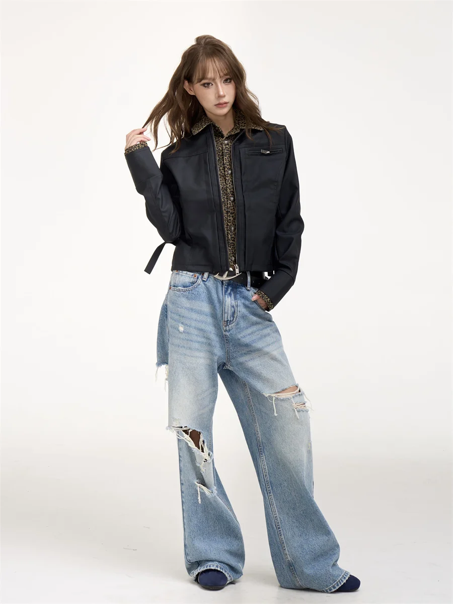 Street sle feminino solto ajuste motociclista jaet couro do plutônio colheita casaco picante menina turn-down colarinho moto jaet para jovens