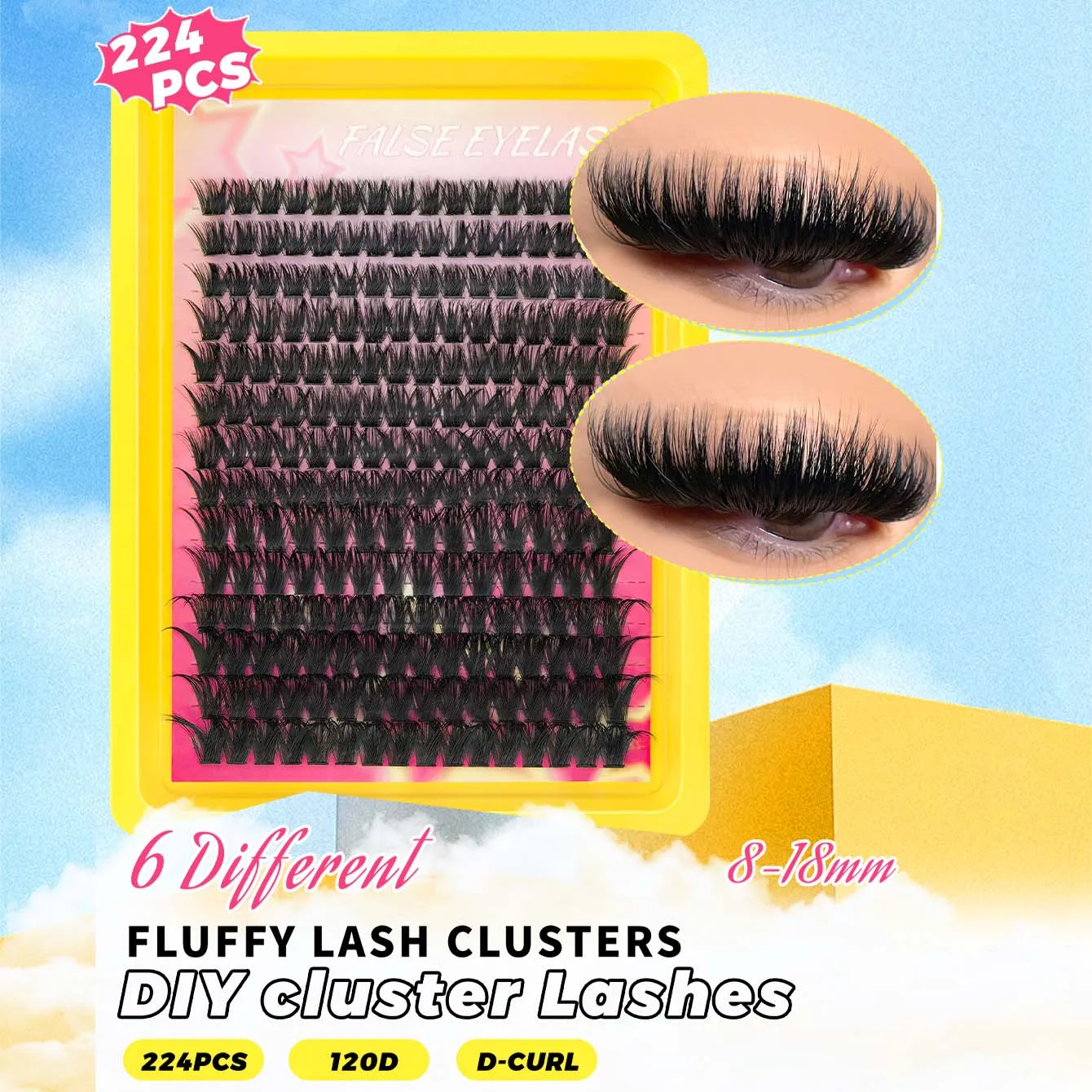 224PCS-12D with adhesive, tweezers, brush, eyelash curler, voluminous style 8-18cm, multiple lengths available. Perfect for Chri