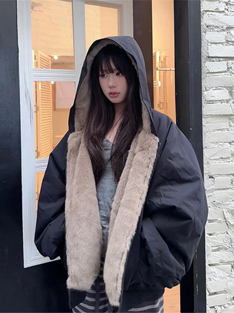 

Мужская утепленная куртка из искусственного кроличьего меха с хлопковой подкладкой, осенне-зимнее теплое пальто с капюшоном, молодежная модная повседневная одежда для пар