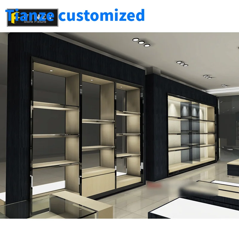 （customized）Customized Wood Ladies Handbag Display Shelf Showcase With Led Lights