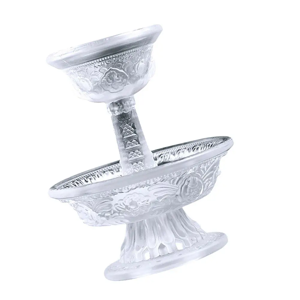 2Pcs Glass Offering Bowl Delicate Buddha Cup High-Foot Temple Water Cup for Home Buddhism Supplies Multi-Use Footed Tray