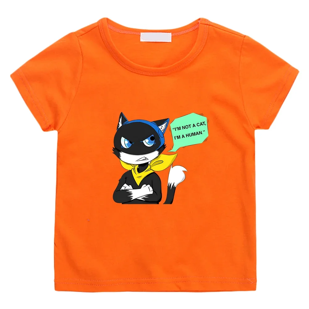 Morgana Cat Persona 5 Game Graphic T-shirt 100% Cotton Short Sleeve O-neck Tee-shirt Kawaii Boys/Girls Children Tshirt Casual