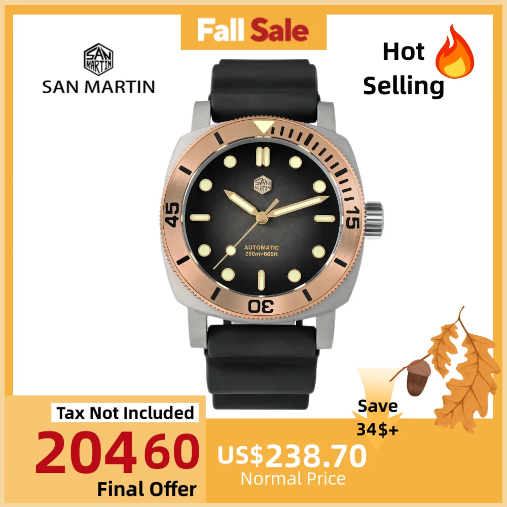 

San Martin 42mm NH35 Titanium Diver Watch For Men Automatic Bronze Bezel Waterproof 200m Sapphire Green Luminous Relogio SN0125T