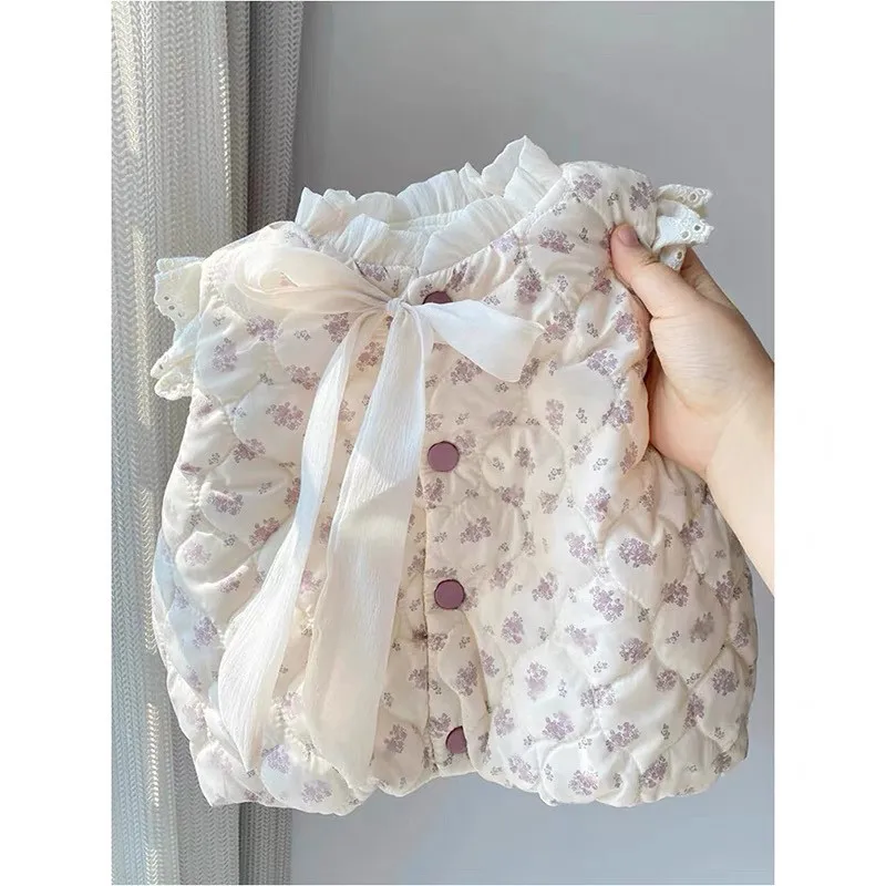 Girls Autumn Winter Vest 2026 New Arrival Cute Floral Print Quilted Sleeveless Jacket Kids Toddler Fashion Clothing