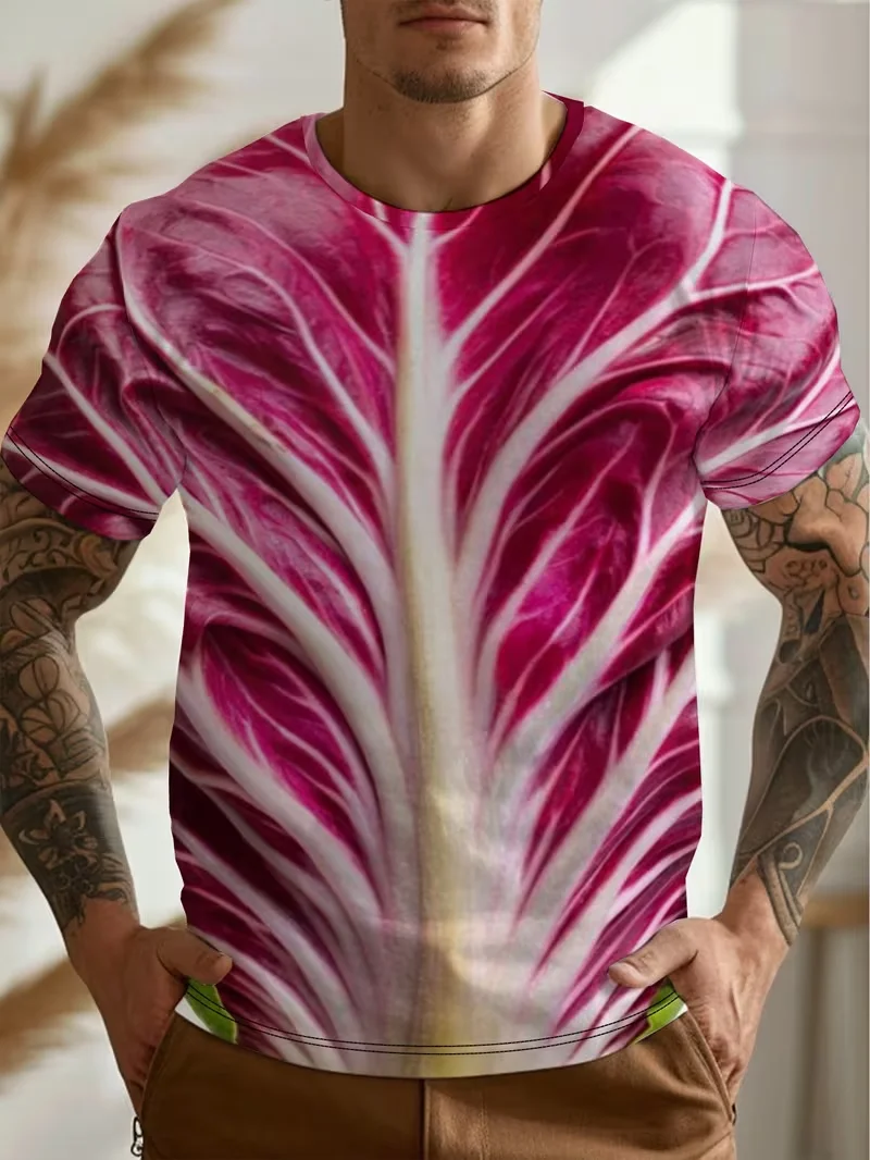 Men's Cabbage Korean Lettuce T-shirt 3D Printed Short Sleeve Vegetable Fruit Breathable Round Sleeve Casual Summer T-shirt tops