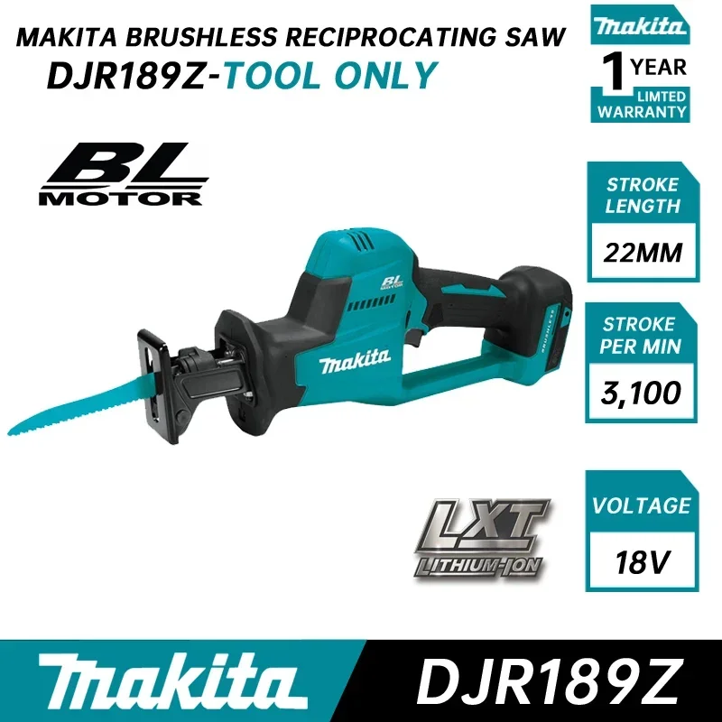 

MAKITA DJR189Z Reciprocating Saw LXT Brushless Cordless One-Handed 18V Lithium Battery Rechargeable Cutting Machine Power Tools