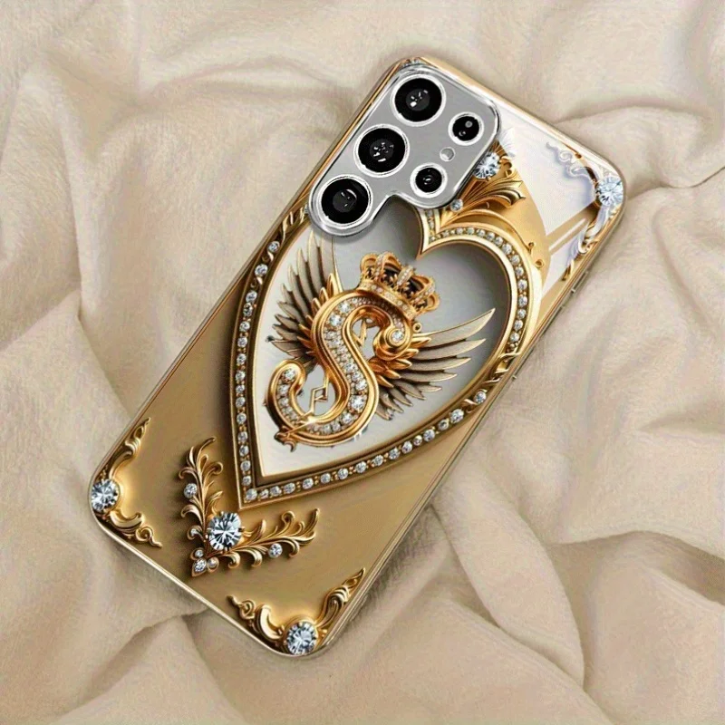 Crown wing letter S glass phone case suitable for Samsung Galaxy S26 S25 S24 S23 S22 S21 S20 FE/Ultra/Plus anti fall back cover view 3